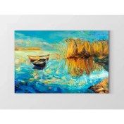 Resim Deniz Çerçeve Kayık ve Sazlık Reprödiksiyon Tablosu-Çerçevesiz - 100 x 150 cm 