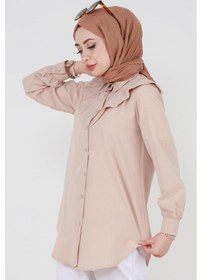 Resim Sevitli Yakası Kat Detaylı Poplin Tunik-bej-3519-bej Bej 