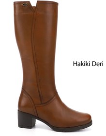 Resim GÖNDERİ(R) Kadın / Kız Taba Antik Fermuarlı Kalın Topuklu Hakiki Deri Çizme 