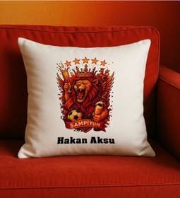 Resim Bk Gift Kişiye Özel Sarı Kırmızı 5 Yıldız Aslan Taraftar Tasarımlı Beyaz Kırlent Yastık-6, Taraftar Hediyesi, Doğum Günü Hediyesi, Arkadaşa Hediye Kob 