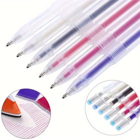 Resim Dikiş ve Tekstiller için 10'lu Paket Isı Silinebilir Kumaş İşaretleme Kalemleri - Karışık Renkler (Beyaz, Fildişi, Kırmızı, Mavi, Siyah), Kumaşa Hassas İşaretleme İçin İnce Uç ile, El Sanatları Malzemeleri | Şeffaf Kalem Tasarımı | İnce Uçlu Kalem, Dikiş için Kumaş 