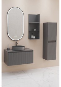 Resim Almonde 80 Cm Antrasit Lavabolu Banyo Dolabi - Antrasit (Boy Dolap Dahil) 