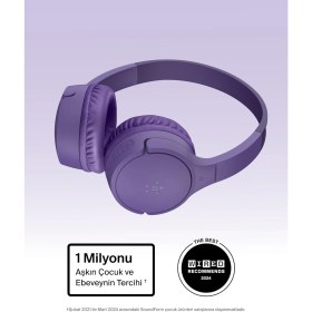 Resim Belkin Soundform Mini Kablosuz Çocuk Kulaklığı, Entegre Mikrofonlu ve Eğlenceli Çıkartmalı, 30 Saat 