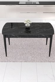 Resim Canisa Are Serisi 80x132 Mdf Açılabilir Siyah Mermer Desen Masa Takımı Ve 6 Gri Sandalye 