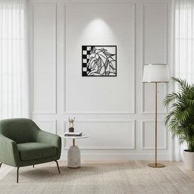 Resim Sezart Satranç Atı ve Desenleri Metal Duvar Tablosu Siyah 41 x 36,5 