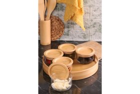 Resim Bambum Duo 300ML 5'li Tepsili Bambu Silikonlu Kapaklı Hava Aldırmaz Cam Kahvaltılık 