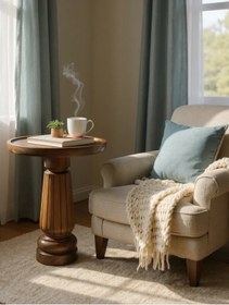 Resim ASELYA HOME Doğal Ahşap Tekli Mantar Yan Sehpa Modern 50cm Fiskos Çiçeklik Yatak Odası 