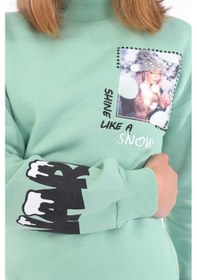 Resim Toontoy Kız Çocuk Baskılı Nakışlı Sweatshirt Yeşil 