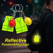 Resim Yaratıcı Yelek + Güvenlik Kaskı Şeklinde Anahtarlık, Gece Seyahat Sporları Yansıtıcı Kolye, Sırt Çantası, Bagaj Kolyesi için Uygun 