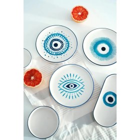 Resim Braventa Collection Kevin Seramik Hand Made 14 Parça 6 Kişilik Nazar Boncuklu Kahvaltı Takımı 