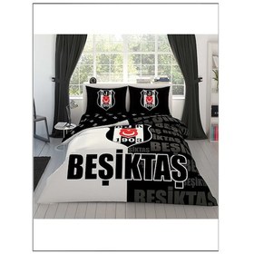 Resim Taç Lisanslı Nevresim Takımı Beşiktaş Parçalı Logo Çift Kişilik 
