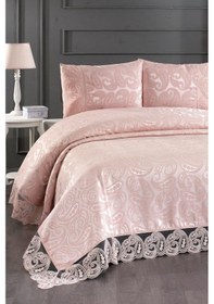 Resim Çeyiz Diyarı Şal 3 Parça Çift Kişilik Yatak Örtüsü Pudra Pudra 