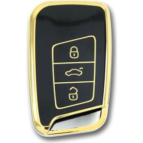 Resim Volkswagen Arteon Smart Siyah Oto Anahtar Kumanda Kabı Kılıfı Siyah Gold Altın Renk 