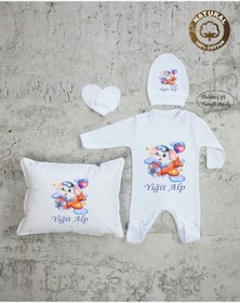 Resim yzc home size dair... Ty E30 Isimli Erkek Bebek Tulum Şapka Eldiven Set 