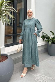 Resim Salih Çelebi Mandala Desen Tesettür Elbise 2328 - MİNT YEŞİLİ 