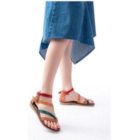 Resim 205-039 Taba Multi Bilekten Bağlamalı Parmak Arası Kadın Sandalet Altın - Taba 