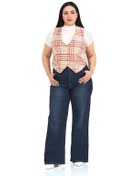 Resim Büyük Beden Düğme Kapamalı Cep Kapaklı Astarlı Kısa Kareli Kiremit Yelek Kiremit 