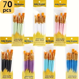 Resim 70 adet plastik saplı sanat fırçası seti, su temelli ve yağlı boyama fırçaları dahil, Noel, Cadılar Bayramı ve Şükran Günü için DIY sanat malzemeleri için uygun, su temelli boyama fırça seti ile. 