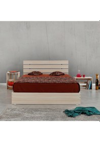 Resim Pasifichome Huga Çift Kişilik Ahşap Karyola Komodin Takım Meşe 140 Cm 