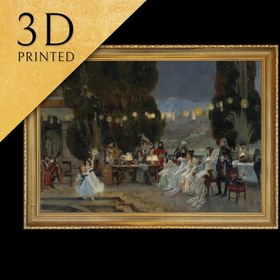 Resim An Evening’s Entertainment - by Josephine Flameng, 3d Printed with texture and brush strokes looks like original oil painting. - "9"x"13" in/24x35 / Floating Gold Frame 