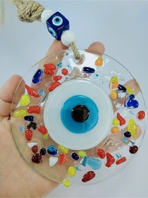 Resim Renkli Nazar Boncuğu 12cm El Yapımı Cam Duvar Dekoru 