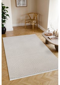 Resim Kaymaz Taban Yıkanabilir Modern Salon Mutfak Oturma Odası Çocuk Odası Halısı 5025 Krem 