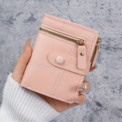 Resim 1 adet Kadın Kompakt Bifold Cüzdan, Suni Deri Madeni Para Cebi, Çoklu Kart Yuvası, Fermuar Kapatma, Casual Stil, Klapa Butonu, Suni Deri Astar, Kimlik Kartı Tutucu 