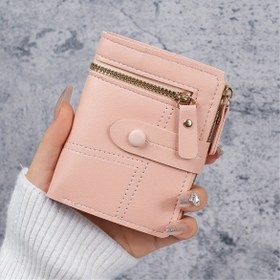 Resim 1 adet Kadın Kompakt Bifold Cüzdan, Suni Deri Madeni Para Cebi, Çoklu Kart Yuvası, Fermuar Kapatma, Casual Stil, Klapa Butonu, Suni Deri Astar, Kimlik Kartı Tutucu 