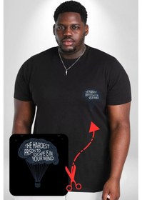 Resim Aklınızdaki En Zor Hapisane Kaçışı Siyah Büyük Beden Kadın Basic Minimal Baskılı Tişört Siyah 