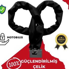 Resim Motobros Motosiklet MT-458 Güçlendirilmiş Kalın Çelik Zincir + Çelik Kilit Full Koruma 1,5 Metre 