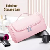 Resim Kadınlar için Büyük Kapasiteli Saç Şekillendirici & Güzellik Organizatör Çantası, İsıyla Dayanıklı İç Yapılı ve Üst Fermuarlı - Zarif Pembe & Altın Renkli Kurutma Makinesi Saklama Çantası, Isıyla Dirençli Makiyaj Kiti: Blow Dryerlar, Maşalar, Sıcak Hava Fırçaları, Düzleştiriciler, ön fermuar cebi sağlam tutacaklı taşınabilir kozmetik organizatör seyahat ya da evde kullanım için dayanıklı kumaş 