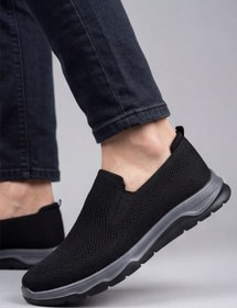 Resim Ultra Hafif Nefes Alabilir Siyah Gri Slip-On Sneaker Günlük Rahat Erkek Spor Ayakkabı 