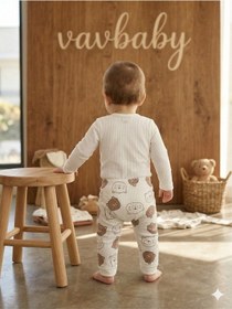 Resim Vavbaby 2li Desenli %100 Pamuklu Kız Bebek Body Pantolon Takım-ayıcık Kahverengi 