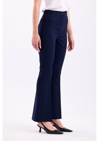 Resim Yüksek Bel İspanyol Paça Kadın Kumaş Pantolon 3345 Lacivert 