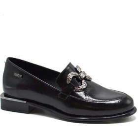 Resim Venüs 2050132y Kısa Topuk Tokalı Loafer Deri Kadın Ayakkabı Siyah Rugan Siyah 