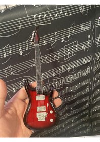 Resim Herşey Nota Elektro Gitar Koyu Kahve El Yapımı Biblo Minyatür 25 