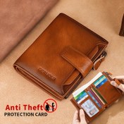 Resim Erkekler İçin Kısa Cüzdan Yeni Retro Gerçek Deri Çok Fonksiyonlu Geniş Kapasiteli Sürücü Belgesi Tutucu Üst Katman İnek Derisi RFID Engelleme Kredi Kartı Tutucu Taşınabilir İş Ofis Günlük Kullanım Yıldönümü Hediye Çift Doğum Günü Sevgililer Günü Babalar Günü Hediyesi 