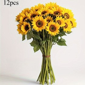 Resim 6/12 Adet Renkli, UV Dayanıklı Yapay Ayçiçeği Buketi - Koyu Kahverengi Saplı, Düğünler, Ev Dekorasyonu ve Açık Alanlar İçin Mükemmel. Sonbahar, Cadılar Bayramı ve Şükran Günü Kutlamaları İçin İdeal 