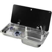 Resim Can 1770 Cam Kapaklı 2 Gözlü Karavan Ocak Evye Kombinasyonu 