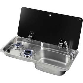 Resim Can 1770 Cam Kapaklı 2 Gözlü Karavan Ocak Evye Kombinasyonu 