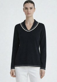 Resim Siyah Ekru Biyeli Kadın Kazak - SİYAH-EKRU / S 