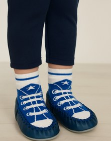 Resim BONY SOCKS Çocuk Bağcık Desenli Makosen Mavi Kreş Anasınıfı Patik Panduf 