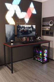 Resim Flinder Siyah Oyuncu Masası 160x60, Bilgisayar Masası, Gamer Masası, Gaming Masa, Metal Ayaklı 