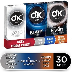 Resim Okey Ultra Hisset + Klasik + Zero Prezervatif 3 x 10'lu 
