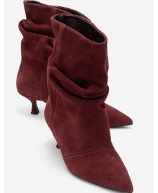 Resim Luvi Shoes Baleı Bordo Süet Hakiki Deri Kadın Kısa Topuklu Bot Bordo 