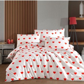 Resim Ranforce Kumaşından Kalpli Çift Kişilik Nevresim Seti 200x220 Kırmızı 
