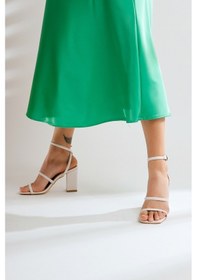 Resim Linn Bej Kalın Topuklu Sandalet 001 