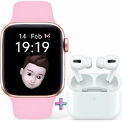 Resim Pembe Akıllı Saat ve Kablosuz Kulaklık, Bluetooth, Spor, Sağlık, Bildirim Desteği 