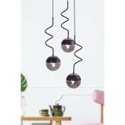 Resim Luzarana Stella 3 Lü Krom-Siyah Metal Gövde Füme Camlı Tasarım Lüx Sarkıt Avize 