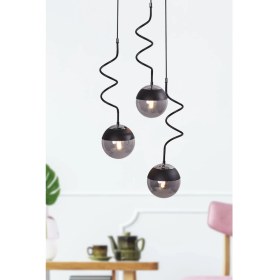 Resim Luzarana Stella 3 Lü Krom-Siyah Metal Gövde Füme Camlı Tasarım Lüx Sarkıt Avize 